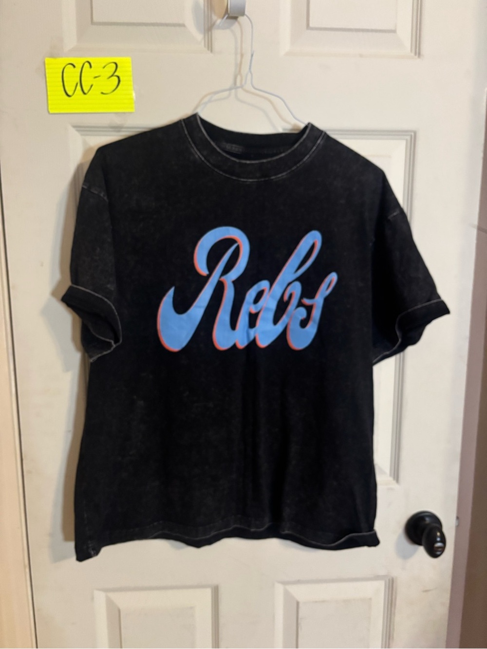 Luxe Black Tee with Blue and Red Script Accents Reba ole miss rebels